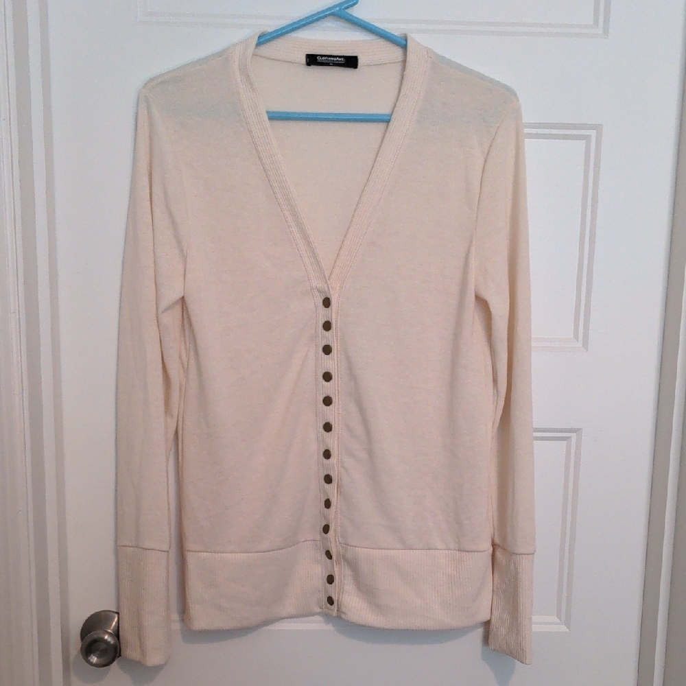 ClothingAve. Knit Snap-Front Cardigan Cream/Ivory - Size XL